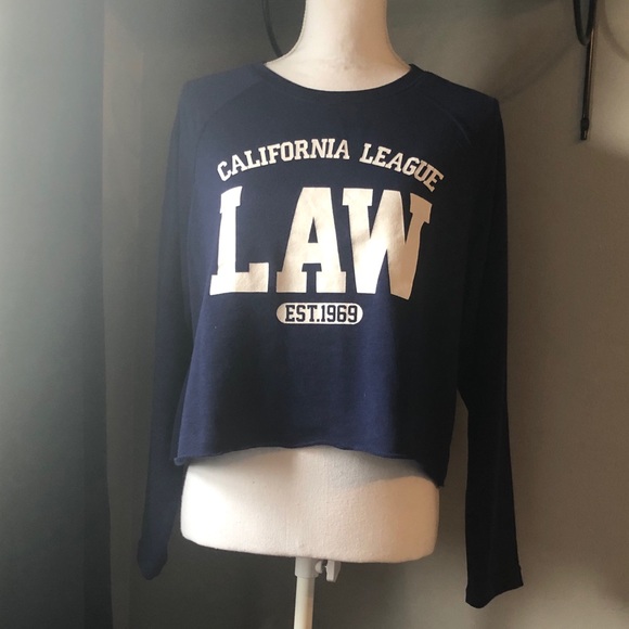 Navy Blue Long Sleeve Crop Top - Picture 2 of 5